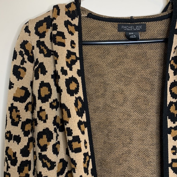Rachel Zoe | Animal Print Knit Pocket Long Sleeve Hoodie Cardigan Size XS Coat - Picture 2 of 10